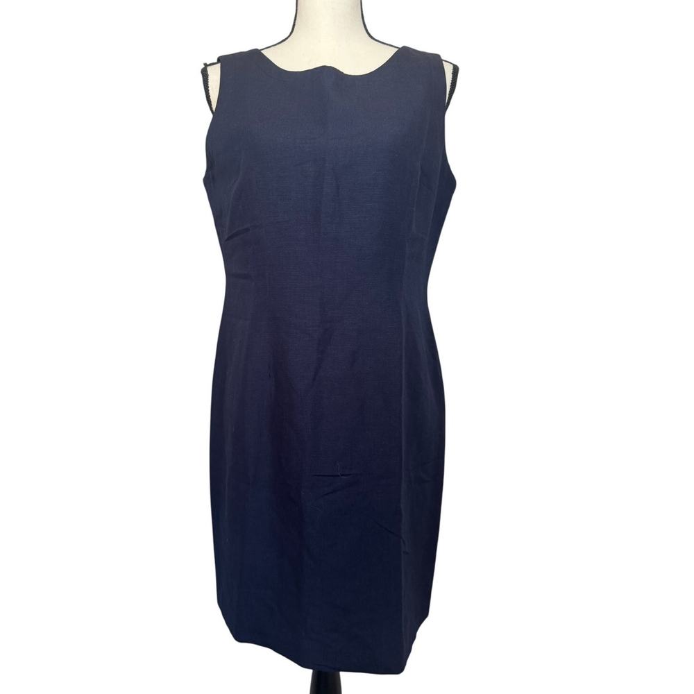 Laura Scott Women's 12P Blue Linen/Rayon Sheath‎ Sleeveless Dress Lined Back Zip